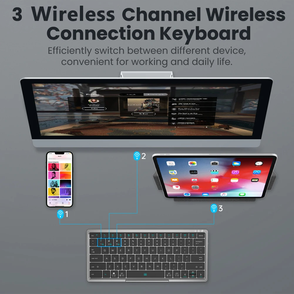 Kf8700 Opvouwbaar Toetsenbord Draadloze Bluetooth Toetsenbord Touchpad Lederen Case Mobiele Telefoon Tablet Multifunctioneel Mini Toetsenbord