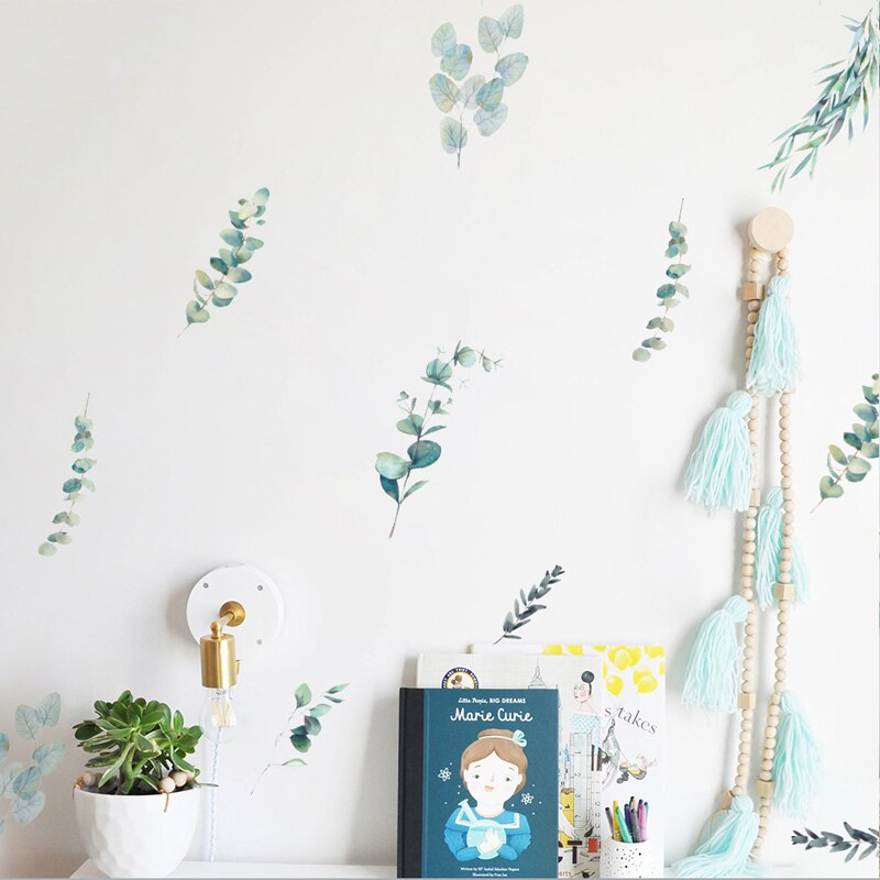 decalmile Muurstickers Varen Muurtattoo Groen Bladeren Hoek Wanddecoratie Woonkamer Slaapkamer TV Achtergrond