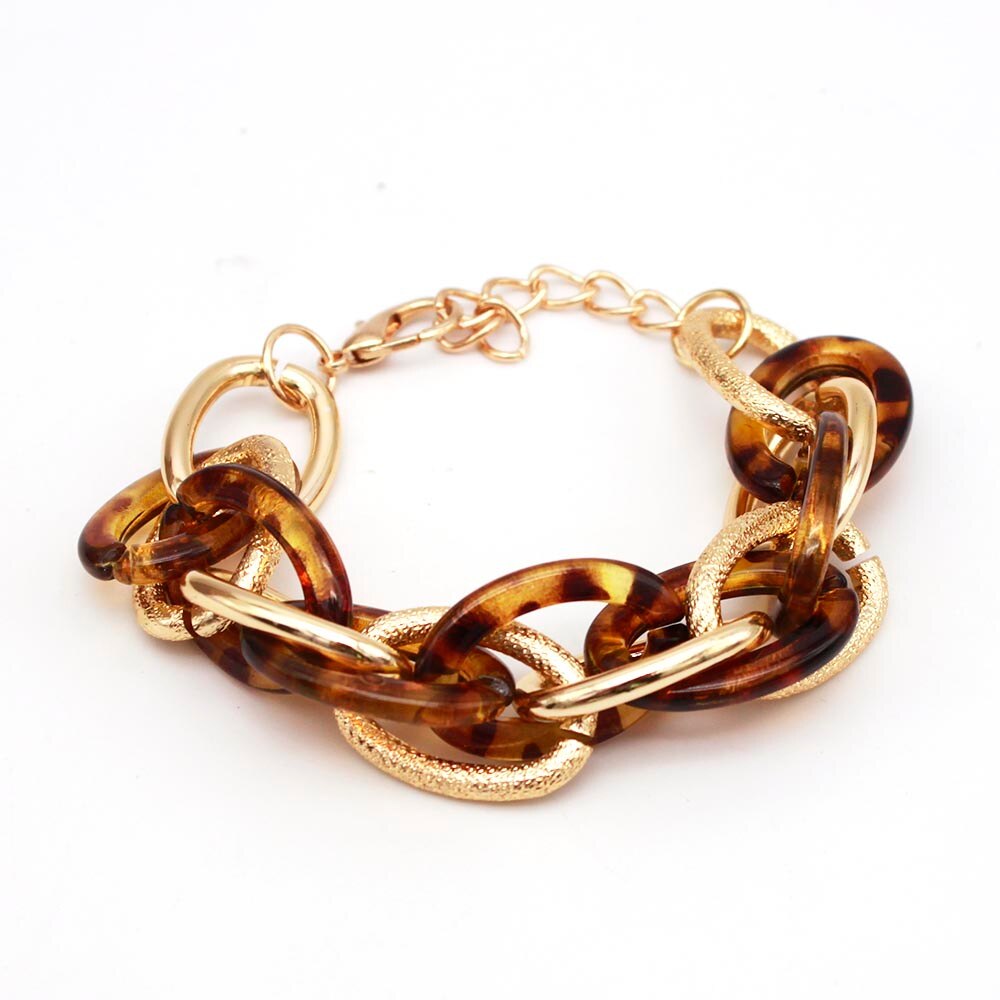 Vintage Luipaard Metalen Hars Acryl Ketting Armbanden Voor Vrouwen Punk Chunky Armband Vrouwelijke Sieraden