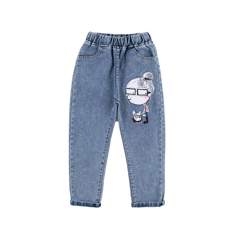 Pantalones vaqueros para niños y niñas de dibujos animados, ropa para bebés, monos de primavera y otoño para niños grandes, pantalones vaqueros azul holgado para adolescentes de algodón 3-13T