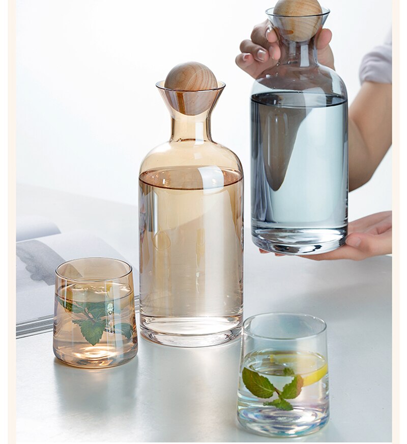 Glas Water Kruik Waterkoker Theepot Water Potten Creativiteit Onregelmatige Koud Water Ketel 1200Ml 1400Ml Met Houten Bal thuisgebruik