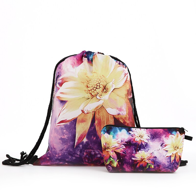 Mochila flor pintura a óleo drawstring natal terno cosmético drawstring moda impressão sacos de viagem dos homens das mulheres ombro novo