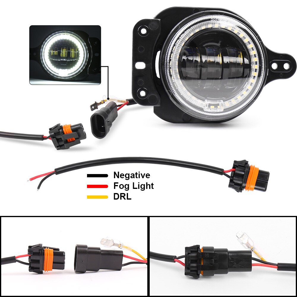 12V DC 30W LED Fog Lights with White halo Ring 1 Set Compatible with Jeep-Wrangler JL
