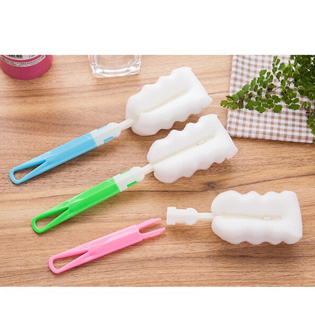 360 Degree Sponge Cleaner With Brush Newborn Baby Bottle Sponge Long Handle