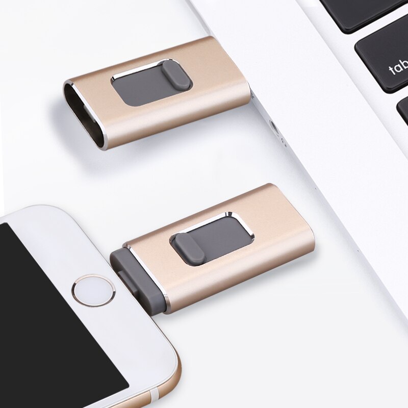 Usb Flash Drives Compatibel Iphone/Ios/Apple/Ipad/Android & Pc 128Gb [3-in-1] Lightning Otg Jump Drive 3.0 Usb Memory Stick