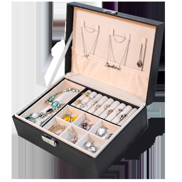 Prachtige Sieraden Doos Vrouwen Lederen Verpakking Ketting Ringen Oorbellen Armband Organizer Display Geschenkdozen Case