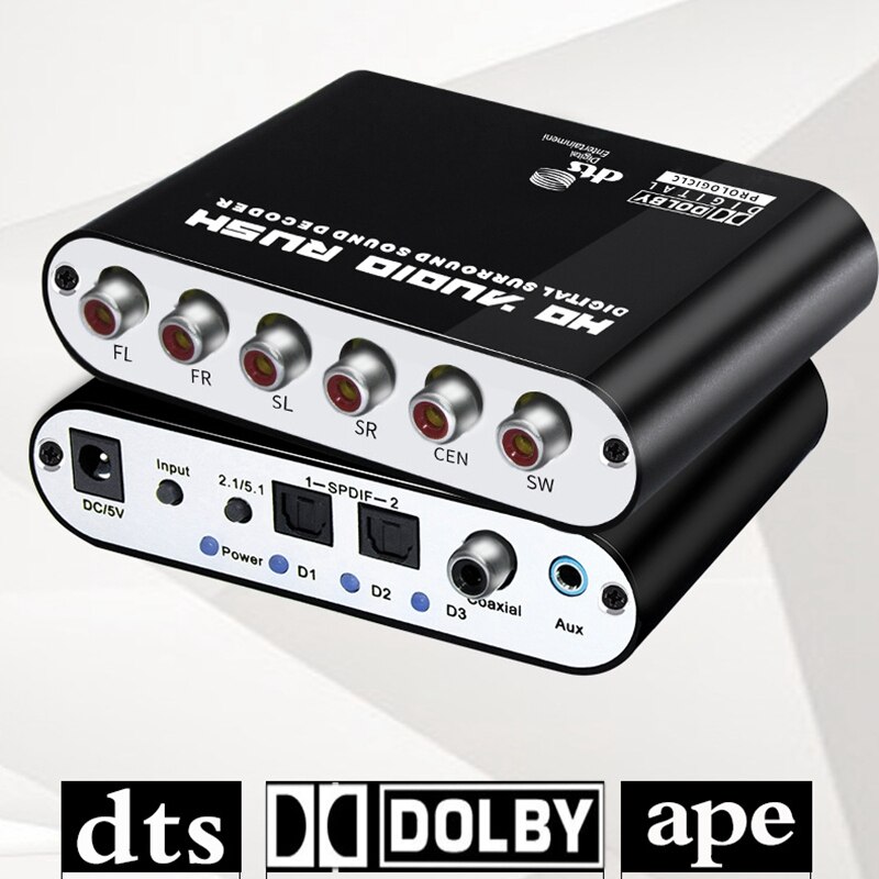 5.1CH o Rush Digital Sound Decoder Converter - Optical SPDIF/ Coaxial Dolby AC3 DTS Stereo to 5.1CH Analog o(EU Plug)