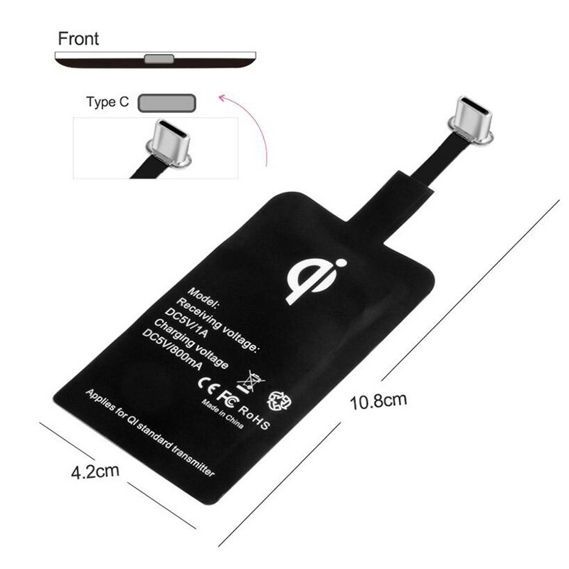 Universal Type C Qi Wireless Charger Receiver For Samsung A71 A51 A40 A31 Huawei P20 Pro Lite Wirless Charging Receiver Adapter