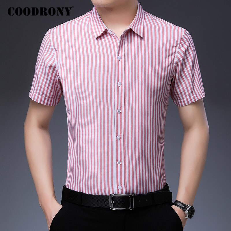 Coodrony raidallinen puuvillapaita miehet business casual paidat miesten vaatteet kevät kesä lyhythihainen camisa social masculina  c6033s