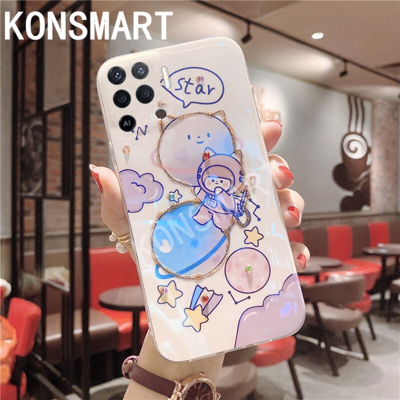 KONSMART Phone Case OPPO Reno5 Lite Glitter Rhinestone Silicone Blue Light Cute Back Cover Reno 5lite Softcase Fundas: Balloon girl