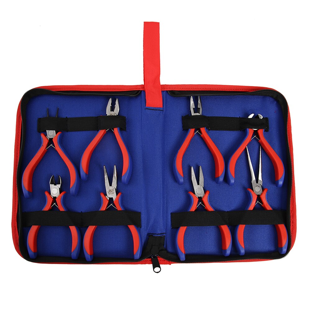 8PCs Electrical Wire Cable Pliers Set Long Nose with Teeth Flat Jaw Round Curve Needle Diagonal Nose Wire End Cutting Cutter: 01