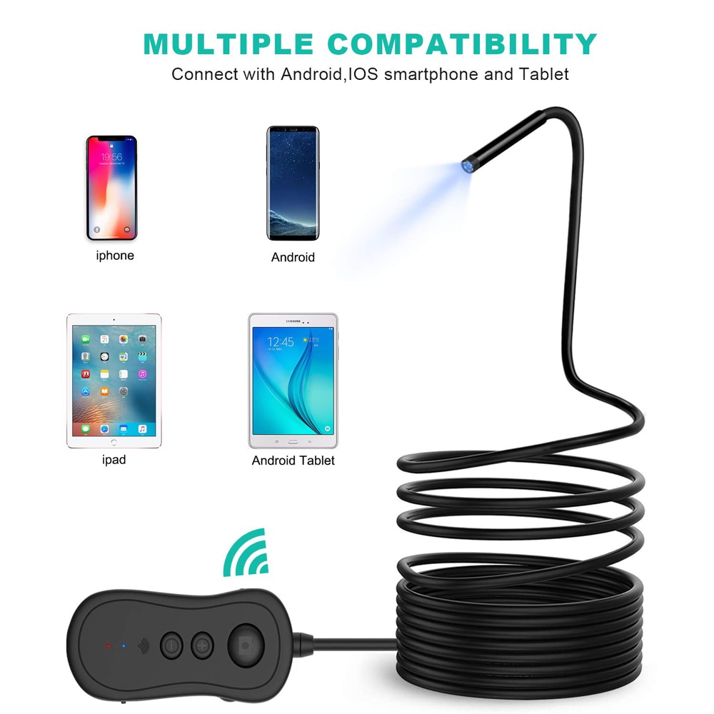 3.5m kabellængde trådløst endoskop , 8.2mm 5.0mp 1080p hd wifi boreskop , 2200 mah semi-rigid inspektionskamera til telefon  pq303