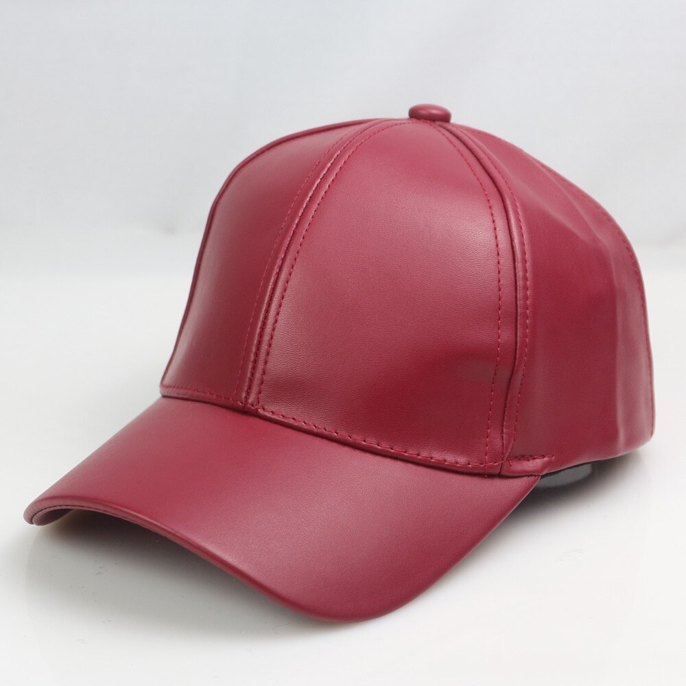 6 Panel PU Faux Leather Curved Baseball Cap Dad Hats for Women Men,Red Pink Black Blue Brown: dark red