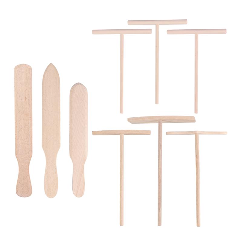 Juego de utensilios para cocinar tortitas, espátula de crepé de madera antiadherente, herramientas de extensión, 9 unidades