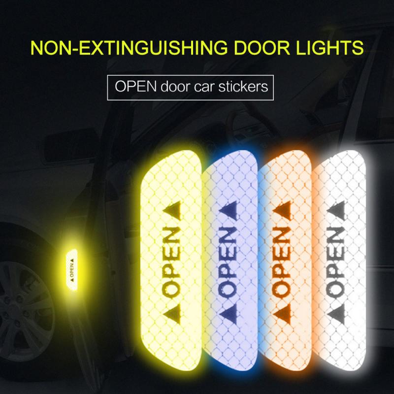 Car-styling 4pcs Car Door Sticker Decal Warning Tape Car Reflective Stickers Reflective Strips Safety Mark Automobile Stickers