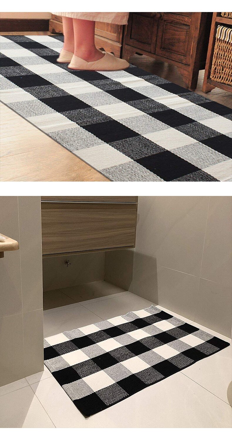 Plaid Rug - 27.5''x43'' Cotton Hand-Woven Indoor/Outdoor Area Rugs for Layered Door Mats Washable Carpet for Porch/Kitchen