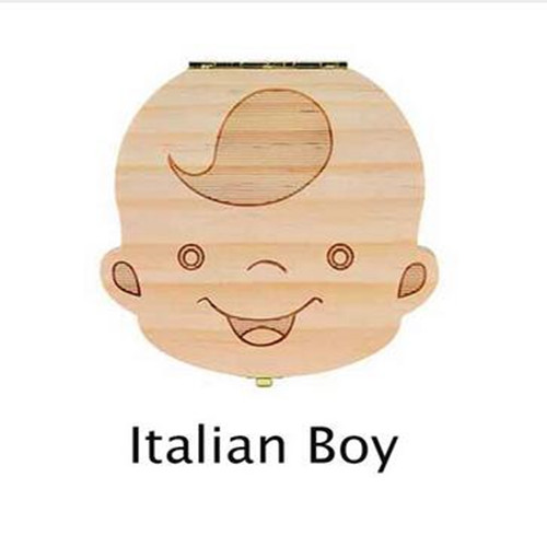Baby Souvenirs Zahn Kasten Griechischen/Spanisch/Englisch/Russisch/Französisch/Italienisch Holz Milch Zähne Organizer Lagerung Kasten für Jungen Mädchen: italia Junge