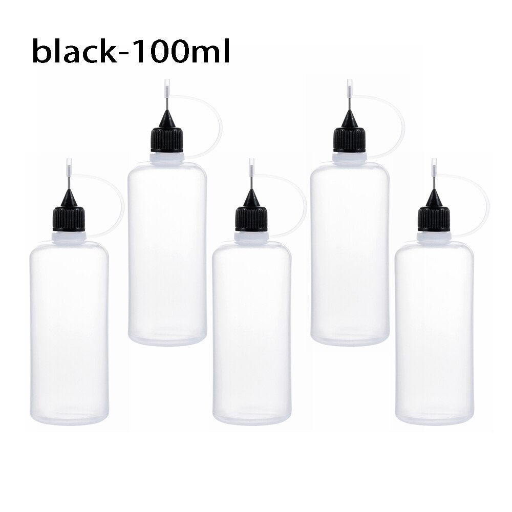 5 stuks lijmflesjes met 5/10/20/30/50/100ml naalden voor papierquilling, doe-het-zelf, scrapbooking, papierknutselgereedschap, naaldflesje en applicator: Zwart 100ml