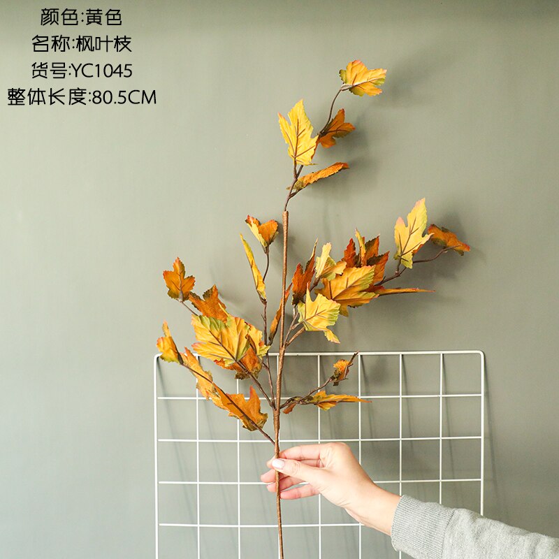 Foglie d'autunno ramo di albero di acero di seta ins vento pianta artificiale per la casa festa sbarra autunno decorazione fotografia puntelli: giallo