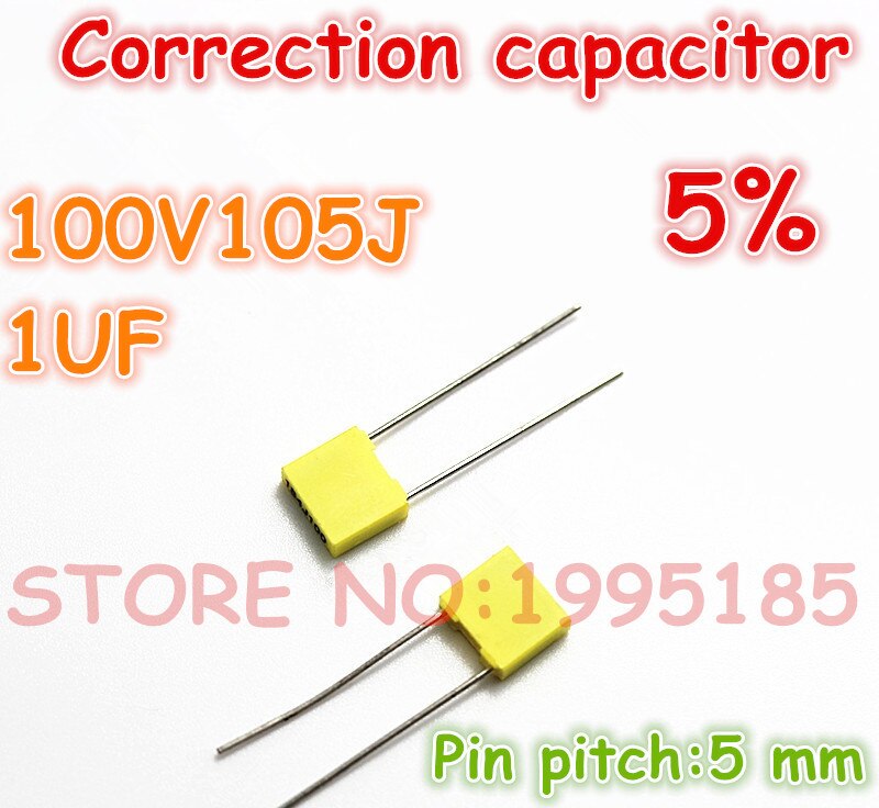 100 stuks/partij correctiecondensator 100 v 105j 1uf 105 j 100v 5%  gemetalliseerde polyesterfilmcondensator penafstand 5 mm