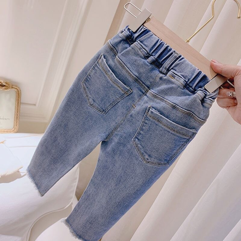 Baby Meisjes Jeans Casual Elastische Taille Kids Denim Broek Koreaanse Daisy Jeans Voor Meisje 1-7 jaar Kind Broek