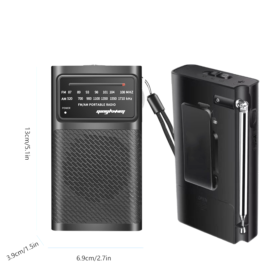 Przenośne radio AM/FM, radio o wysokiej czułości i wysokiej jakości, zasilane suchą baterią, trwałe i praktyczne, wbudowane w wysokiej jakości: Black
