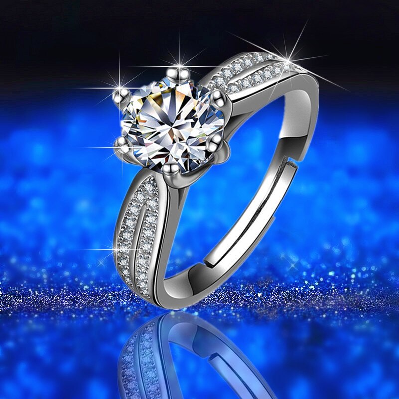 Nehzy S925 Stempel Zilver Vrouw Mode Sieraden Crystal Zirkoon Zes-Klauw Open Ring Maat Verstelbaar Ring