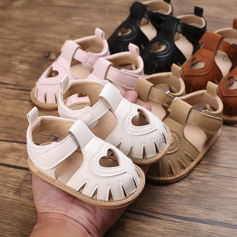 Emmababy 2022 Toddler Baby Summer Sandals Solid Color Heart-shaped Cutout Soft Sole Girls Boy Beach Sandals