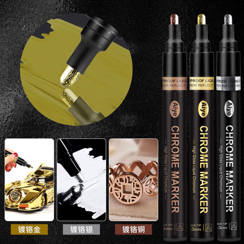 6 Pack Gold Metallic Marker Pens - Shiny Permanent Ink Pens For DIY, Crafts, Glass & Ceramic