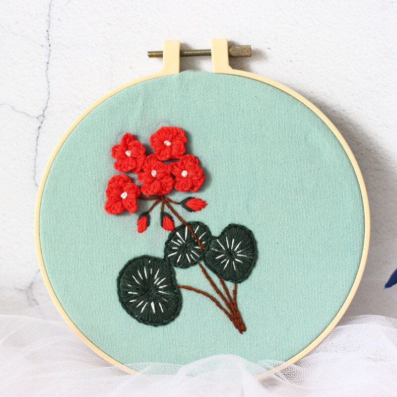 Single Flower Lucky Flower Embroidery Kit DIY Needlework Houseplant Pattern Needlecraft for Beginner Cross Stitch(Without Hoop): G