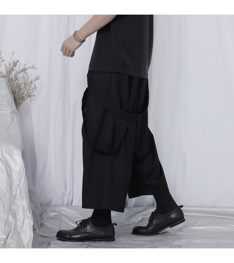 Yamamoto-pantalon neuf points, Original, pantalon à jambes larges, tendance, beau, ample et bretelles, pantalons décontractés