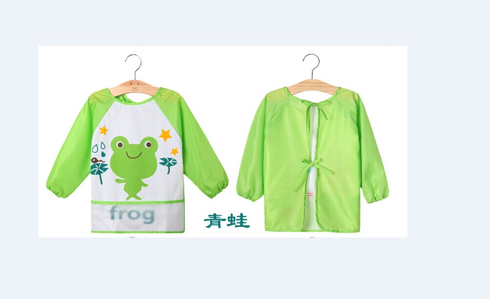 Helen 115 dejlige barn baby dreng pige tegneserie trykt vandtæt langærmet bib fodring forklæde: Grøn