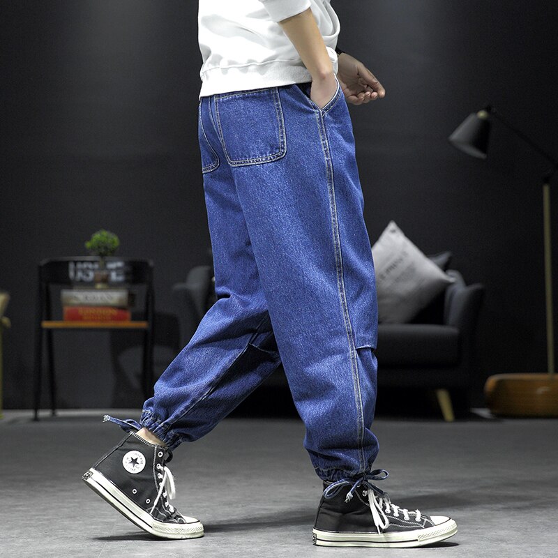 Pantalones vaqueros con cordón para hombre, vaqueros de motorista con bolsillos multifuncionales, Vaqueros informales azules de talla grande M-5XL, primavera