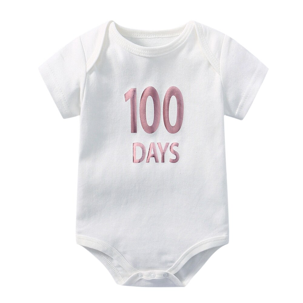 100 Dagen 0-3 Maanden Baby Baby Bodysuit Brief Baby Boy Meisje Kleding Sets Wit Katoenen Baby Zomer Kleding jumpsuit Outfits