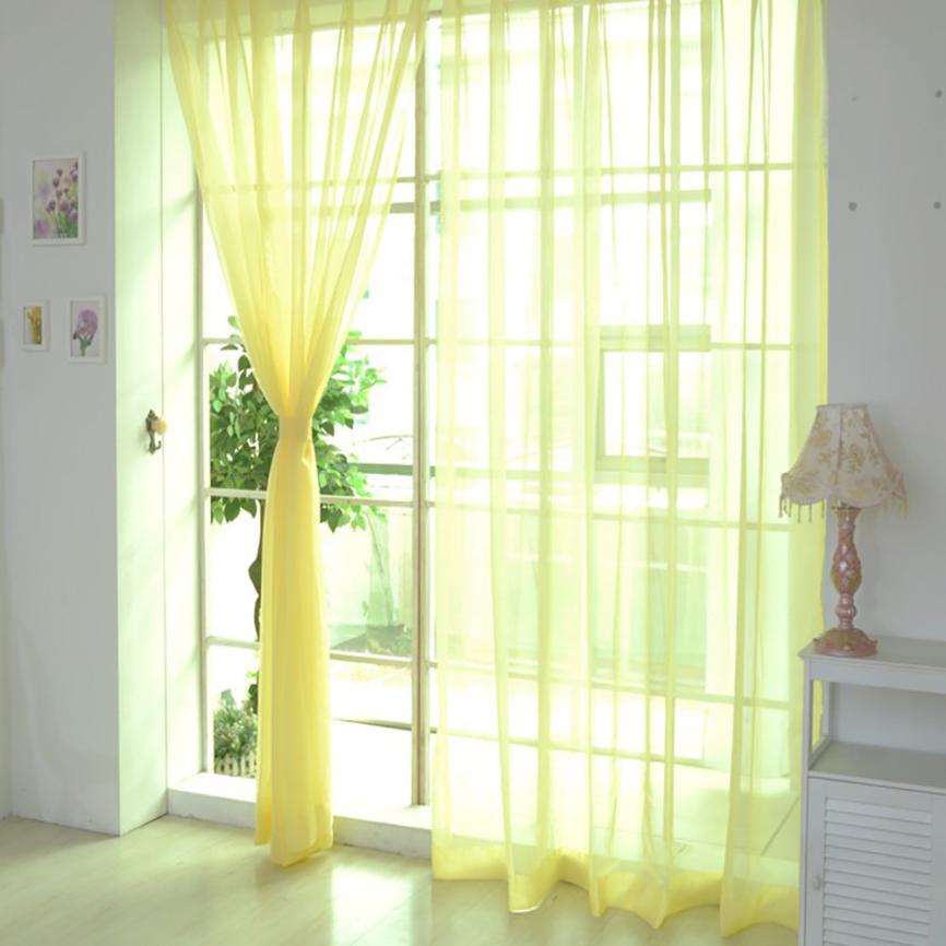 1 pièces couleur Pure Tulle porte fenêtre rideau drapé panneau Pure écharpe cantonnières romantique humeur sol rideaux m29: YELLOW