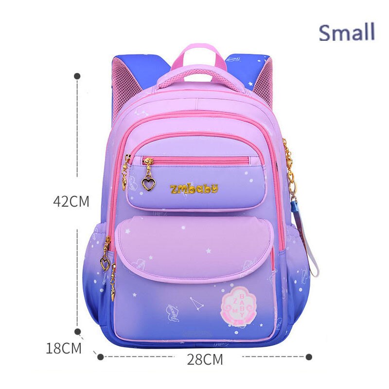 Girls Cute Princess School Bags Children Pink School Backpack Waterproof Hard-Wearing Bookbag Kids High Capacity Lightweight Sac: Gradient Purple S