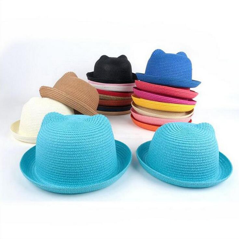 Stro Hoeden Kids Karakter Oor Decoratie Zomer Cap Baby Zonnehoed Voor Meisje Jongens Emmer Cap Voor Kinderen Hoed Strand panama Caps