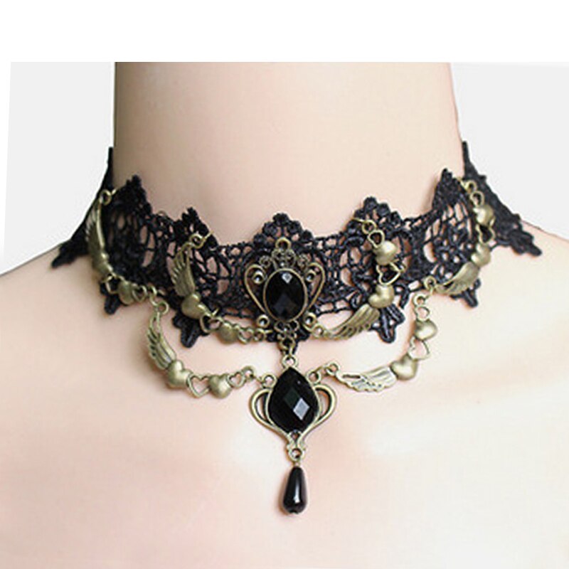 Mode Kwastje Punk Stijl Gothic Choker Ketting Rood Strass Bedels Vampire Maxi Ketting Vintage Tattoo Kant Hanger Bruiloft: 3