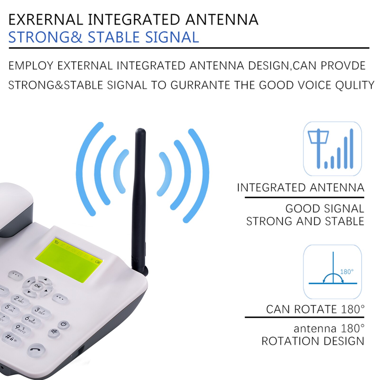 Fixed Wireless Phone Desktop Telephone SIM TF Card 3G Cordless Phone with Antenna Radio Alarm Clock SMS Auto-Recording Funtion