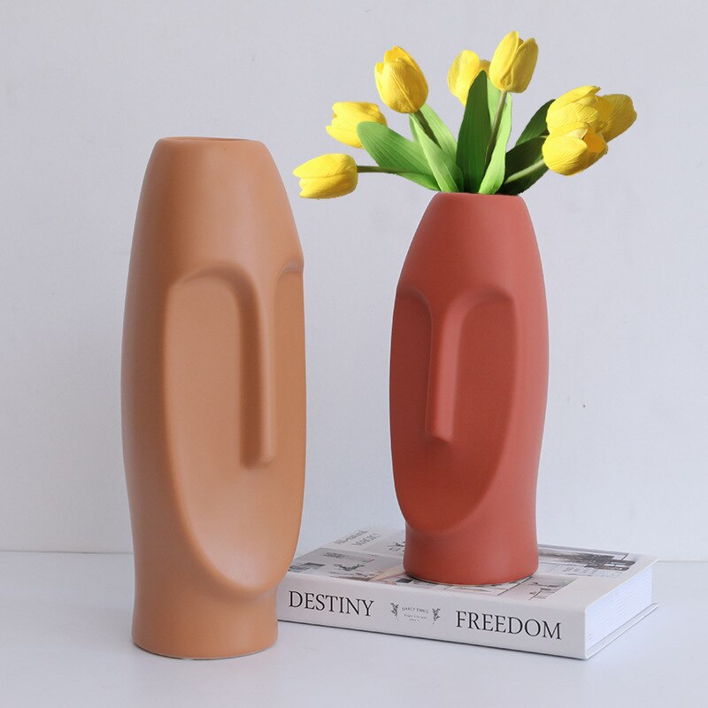 Cutelife Weiß Keramik Keramik Menschliches Gesicht Vase nordisch Dekoration Heimat Kopf Wohnzimmer Vase Moderne Blume Pflanze Tisch Große Vase