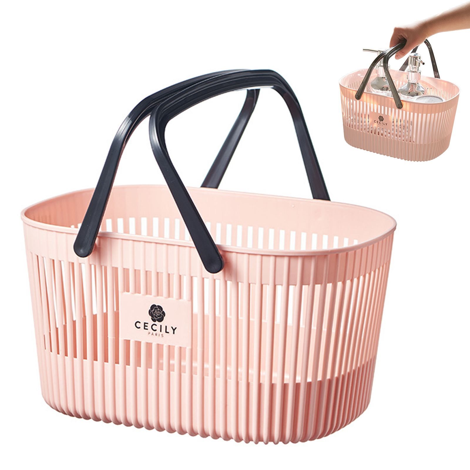 Panier organisateur en plastique avec poignées, bac de toilette de Drainage, panier de rangement empilable pour ranger le bain et le corps: Bleu