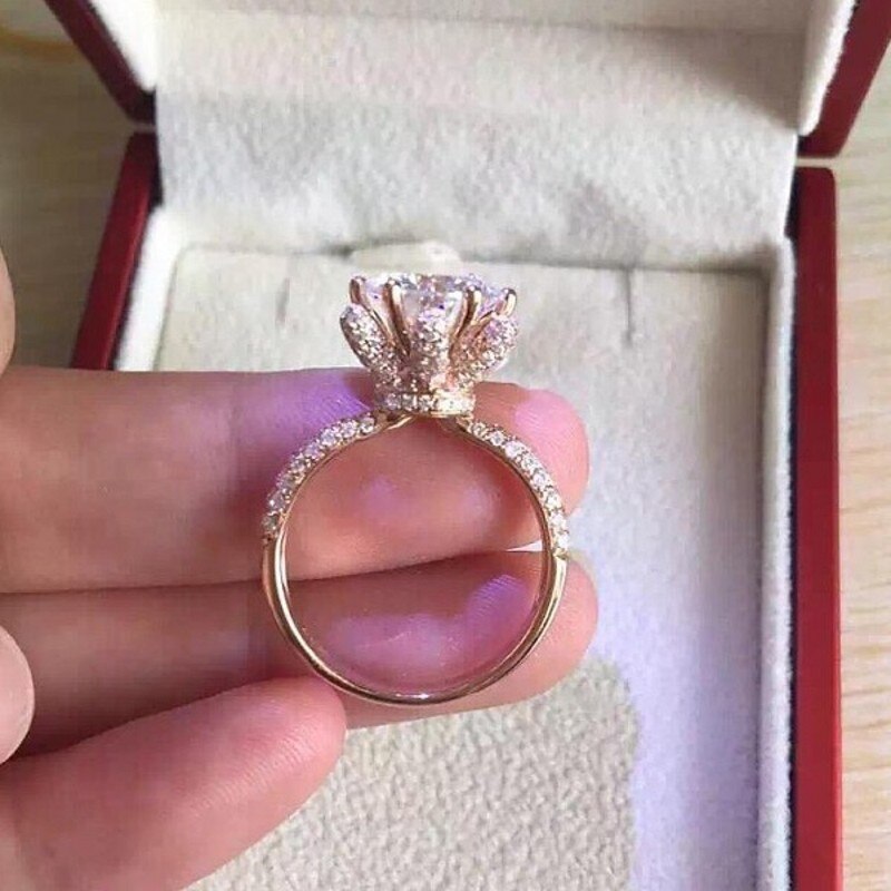 Vintage Blume ring Rose Gold Gefüllt 925 silber 3ct AAAAA Zirkon cz Engagement Hochzeit Band Ringe für frauen Braut Partei schmuck