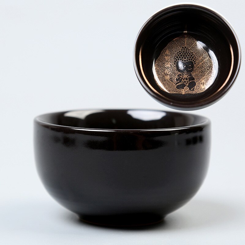 Tasse à thé créative en céramique noir Tianmu tasse à thé papier fleur d'or tasse à haute température avec ménage Kung Fu tasse à thé: A05