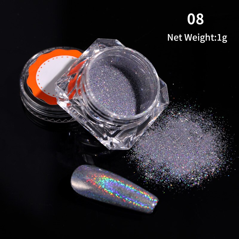 Poudre holographique pour ongles, paillettes argentées colorées, Pigments pour Nail Art, outils de décoration, DIY: 24