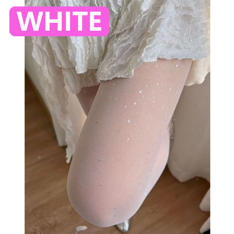 Pantimedias finas de verano con medias brillantes con purpurina, medias largas de pierna de seda blancas, negras y Beige, calcetines para mujeres y niñas: Blanco