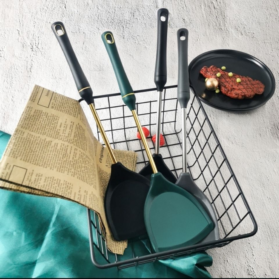 Obelix Simple Silicone Kitchenware Gold-Plated Stainless Steel Non Stick Spatula Kitchenware Cooking Utensils Tool Accessories