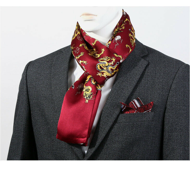 UK_Stone Classico 100% Seta Paisley Fiori Doppio Strato Sciarpa Uomo Sciarpa 10 Mm, A Scacchi Fiori Grigio, Größe: 160*28cm(62,4"x 10,92