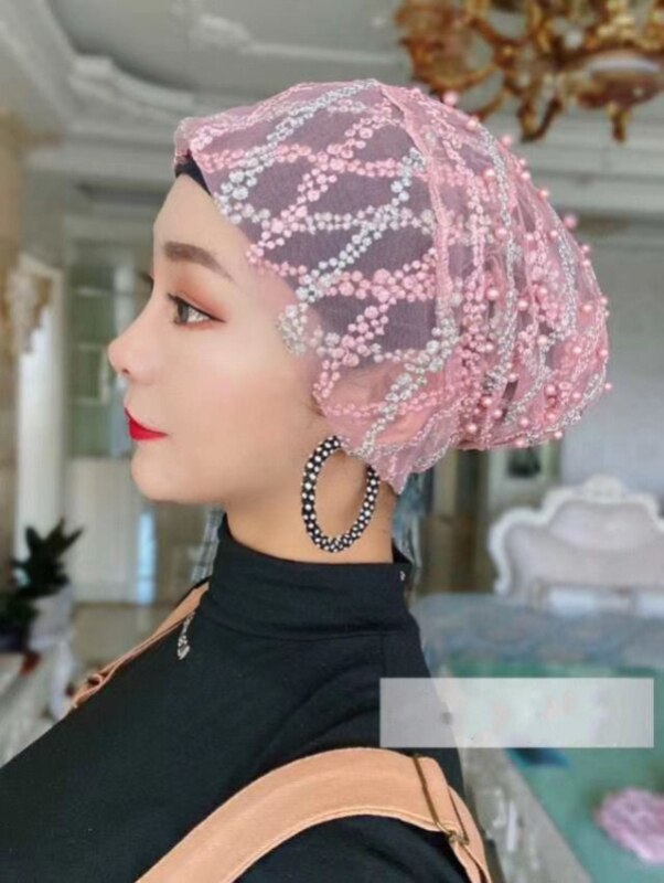 Gorra árabe con cuentas y rayas cruzadas para mujer, accesorios para la cabeza para niñas, gorro informal de Dubái de Color caramelo, turbante