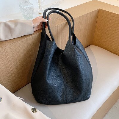 Large Capacity PU Leather Shoulder Bags for Women Simple female Handbags Travel Brand Trending ladies Hand Bag big totes: Black