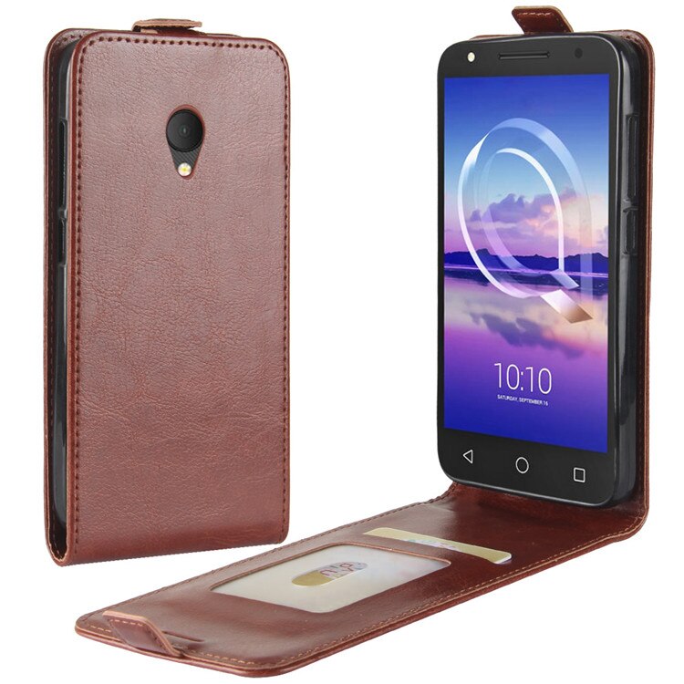 Funda de cuero con tapa para Alcatel U5 3G 4G 4047 4047D 5044D 5044Y, Funda de teléfono móvil de silicona TPU de lujo: For Alcatel U5 3G / brown